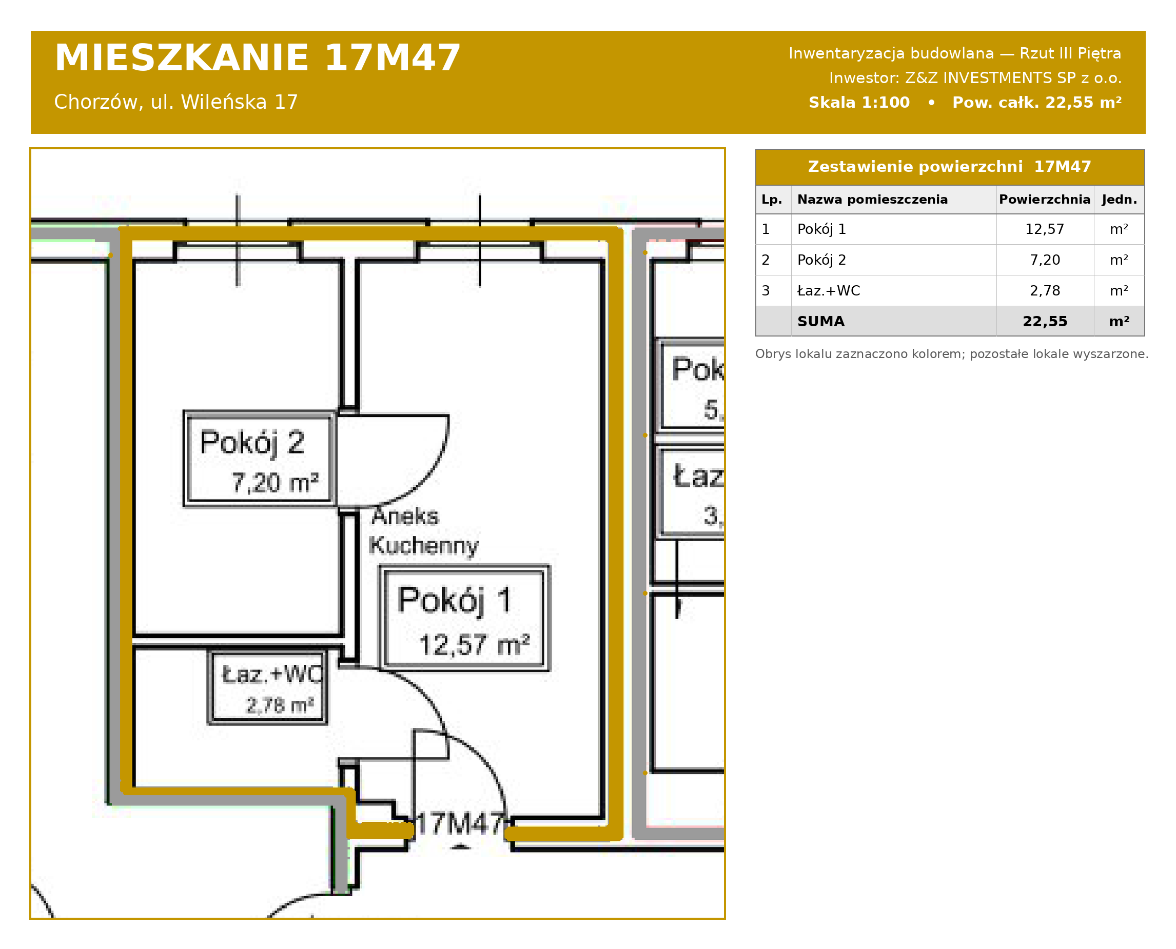 Dwa pokoje Wileńska 17 M 47